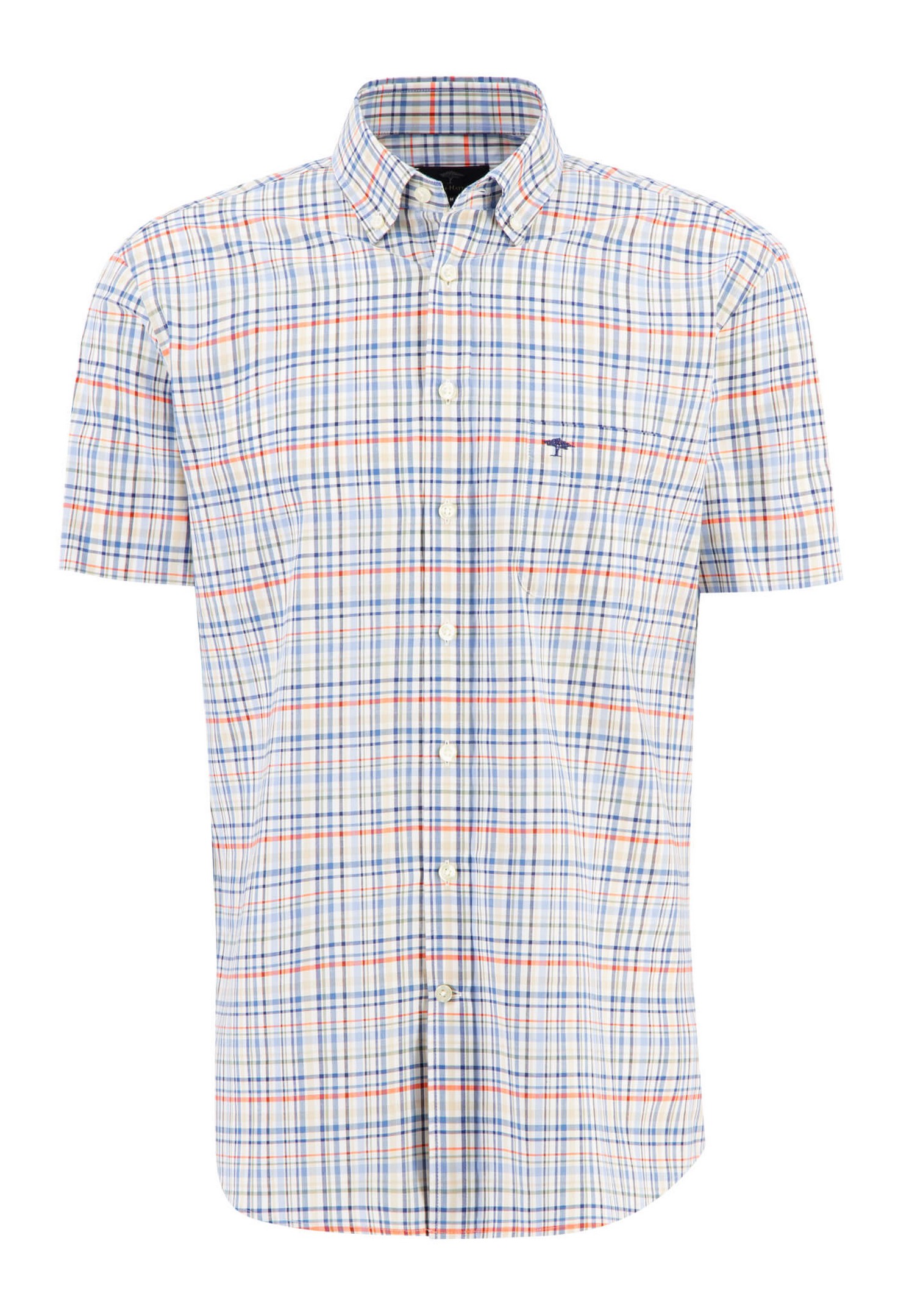 Fynch-Hatton Combi Check Button Down Short Sleeve Shirt Tangerine