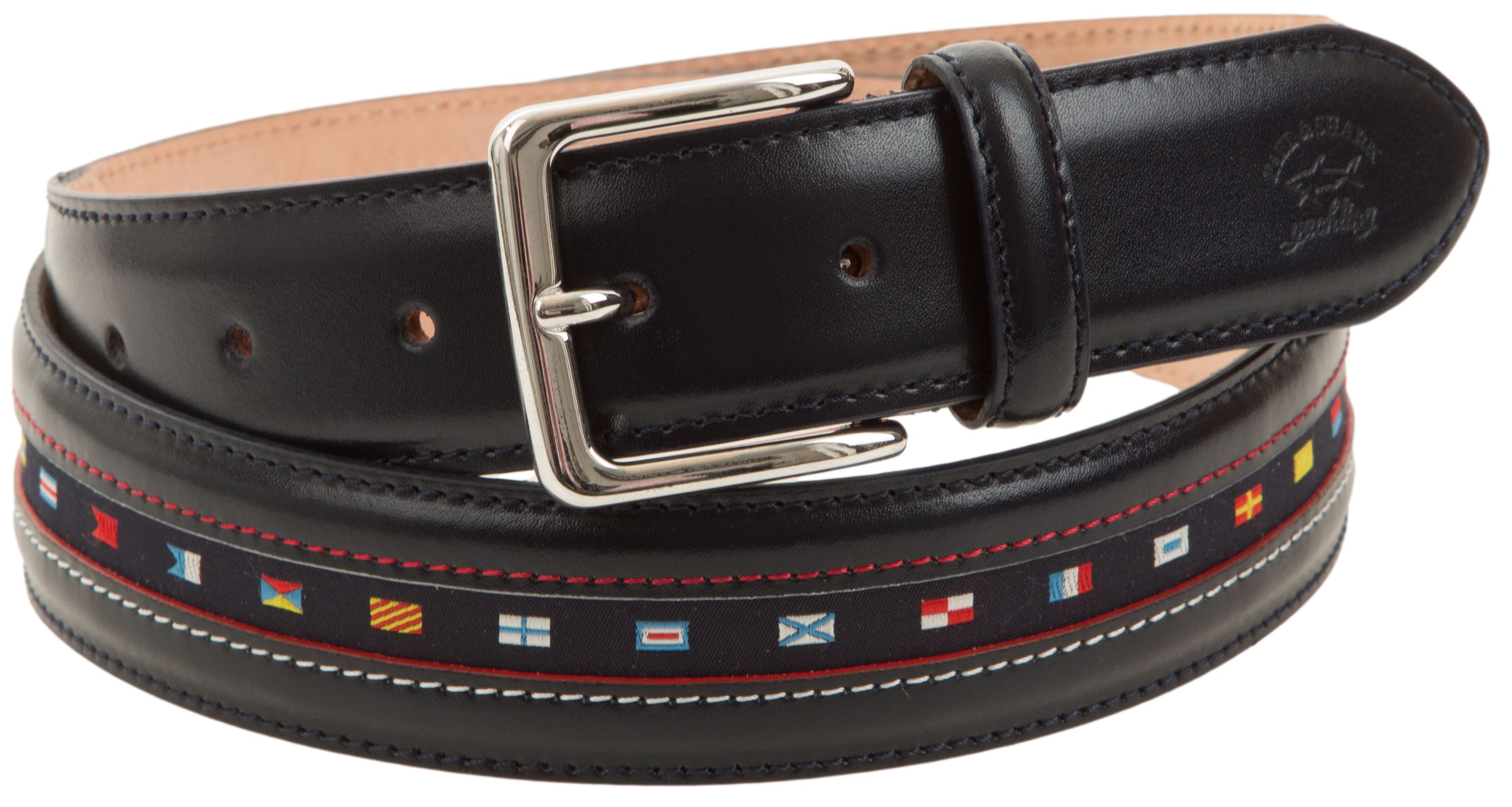 Paul & Shark - Leather belt with nautical flags