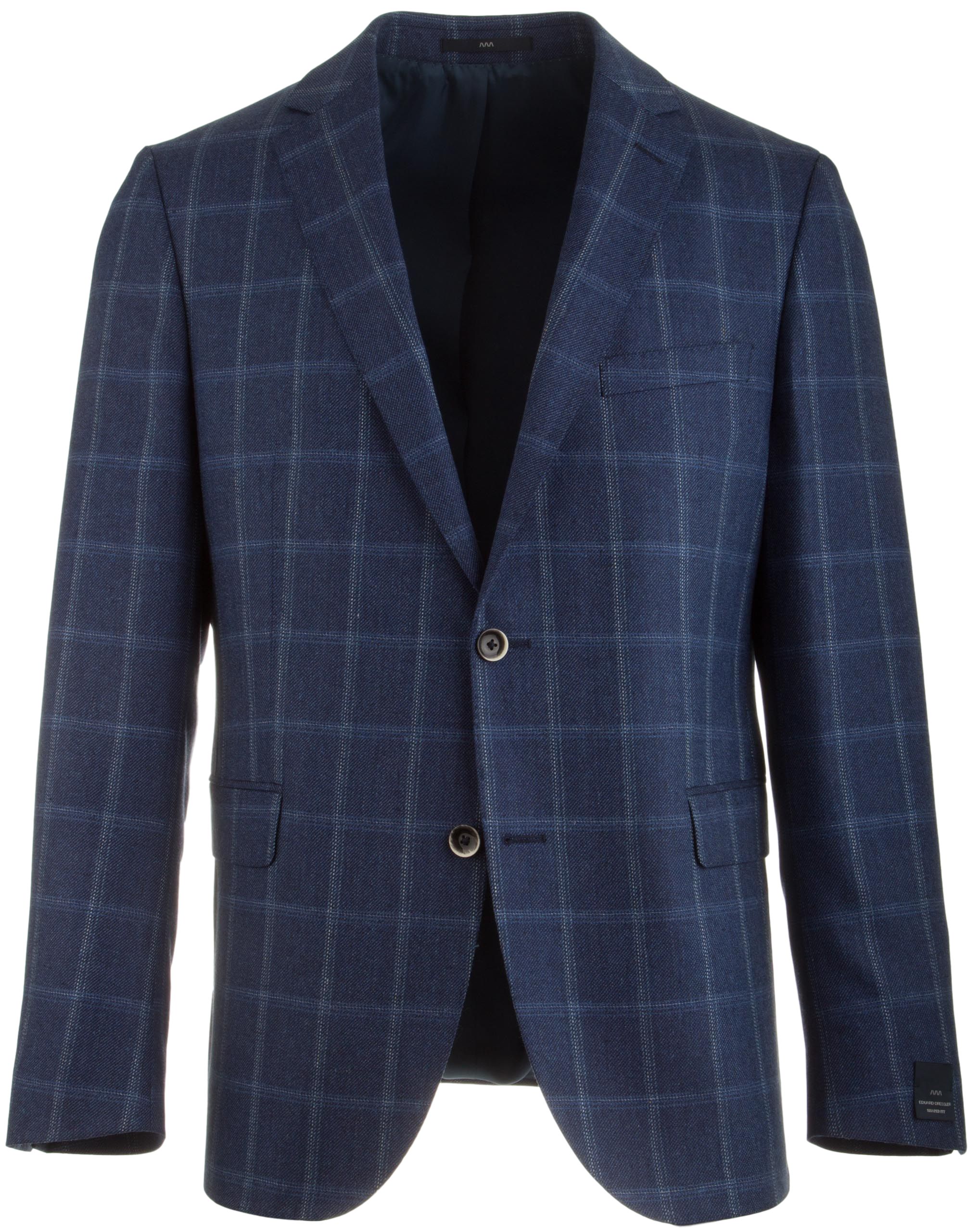 EDUARD DRESSLER Shaped Fit Luxury Silk Check Jacket Mid Blue | Jan ...