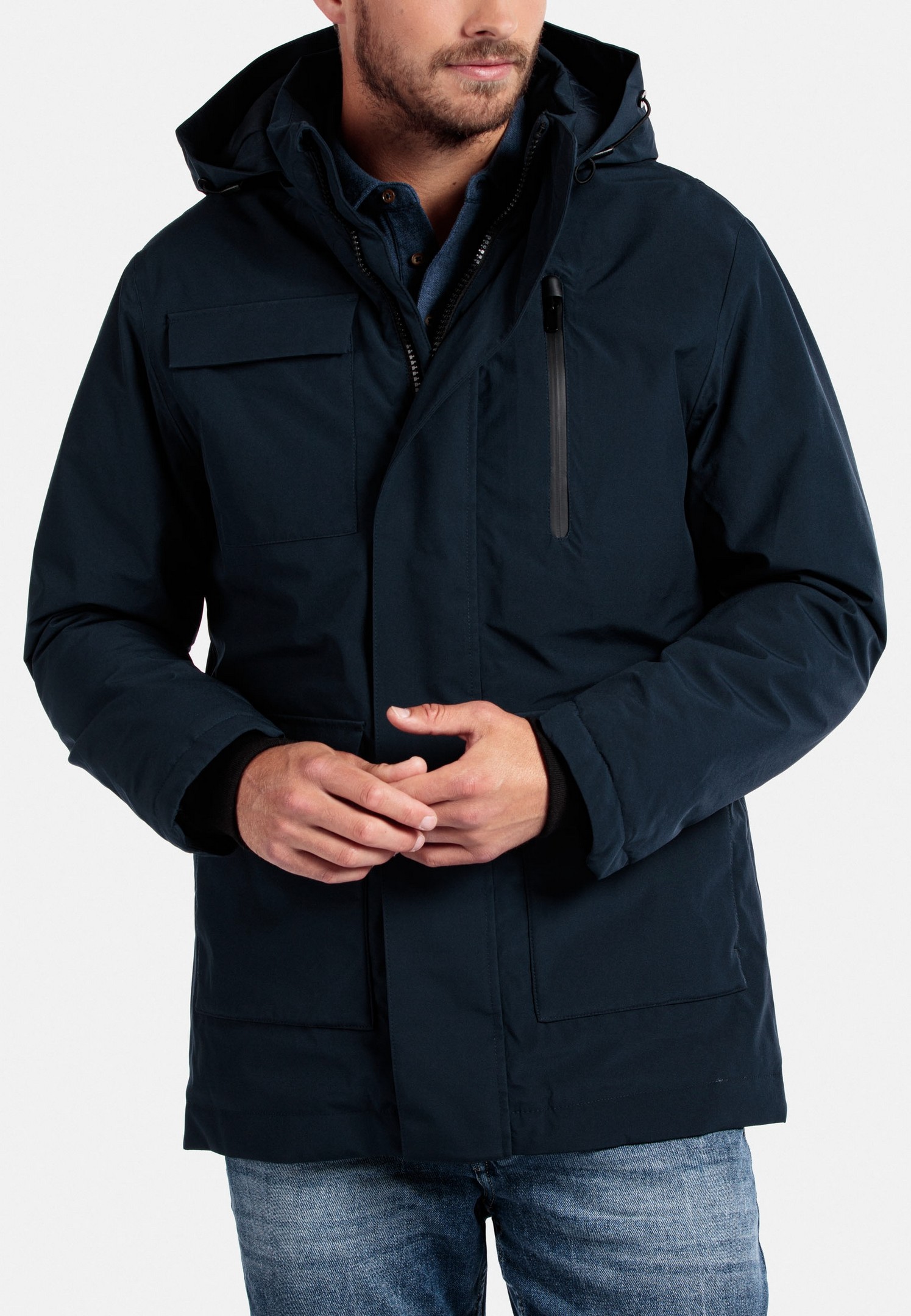 Giordano Jacket Removable Dark Windproof Hood | Men\'s Navy Water Rozing and Fashion Jan