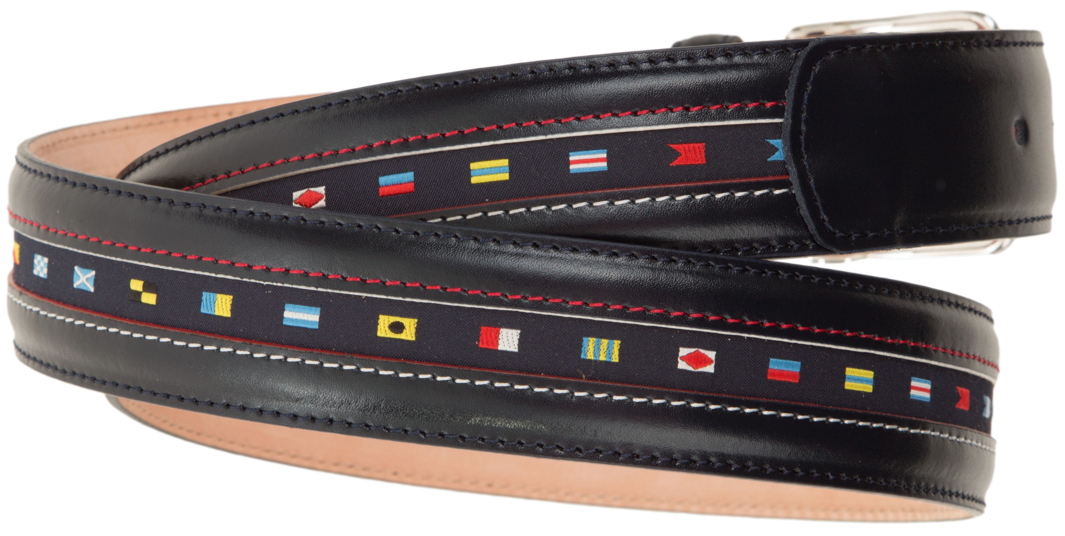 Paul & Shark - Leather belt with nautical flags