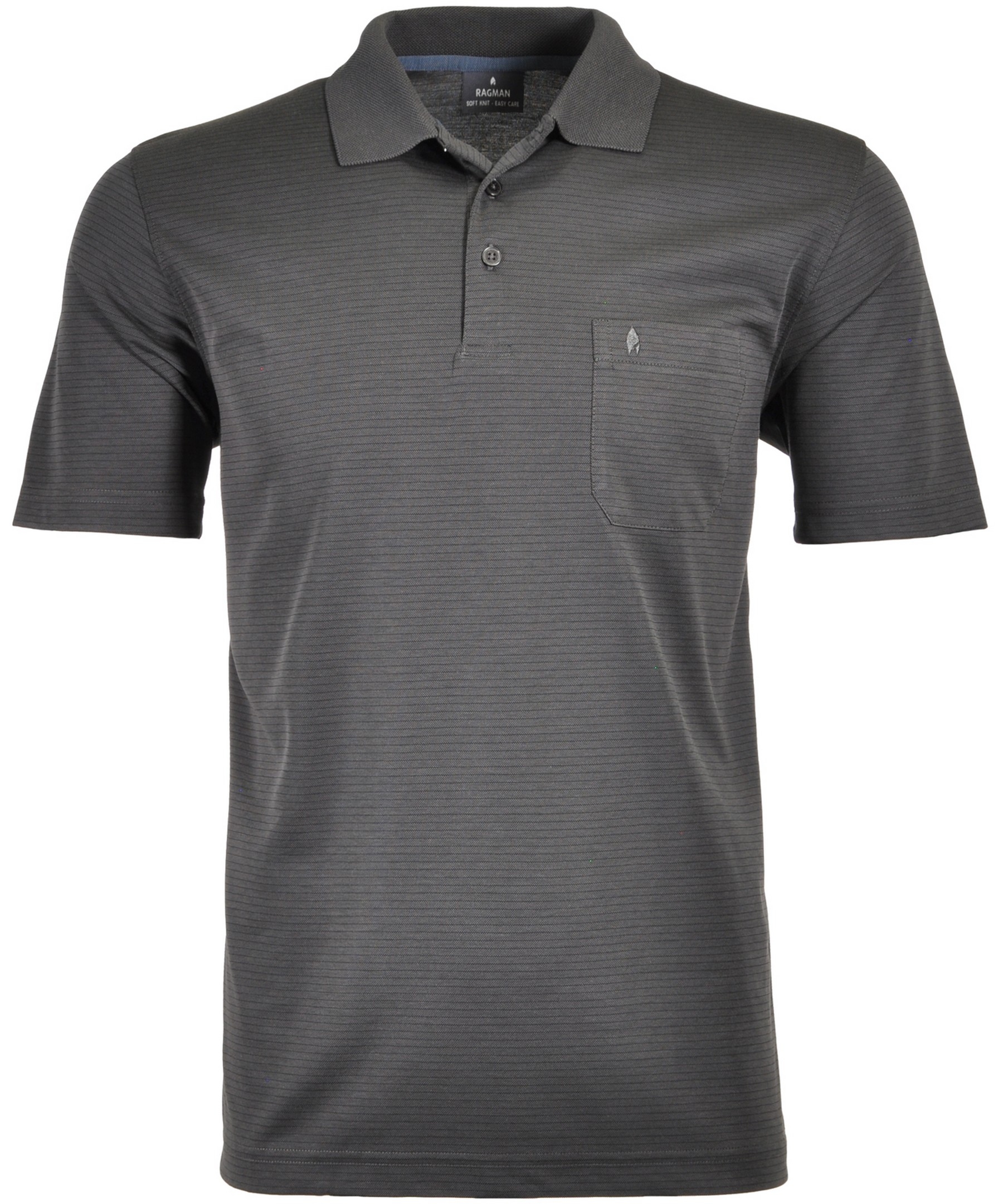 Ragman Softknit Fine Grey Fashion Poloshirt Jan Stripe Anthracite | Men\'s Easy Care Rozing